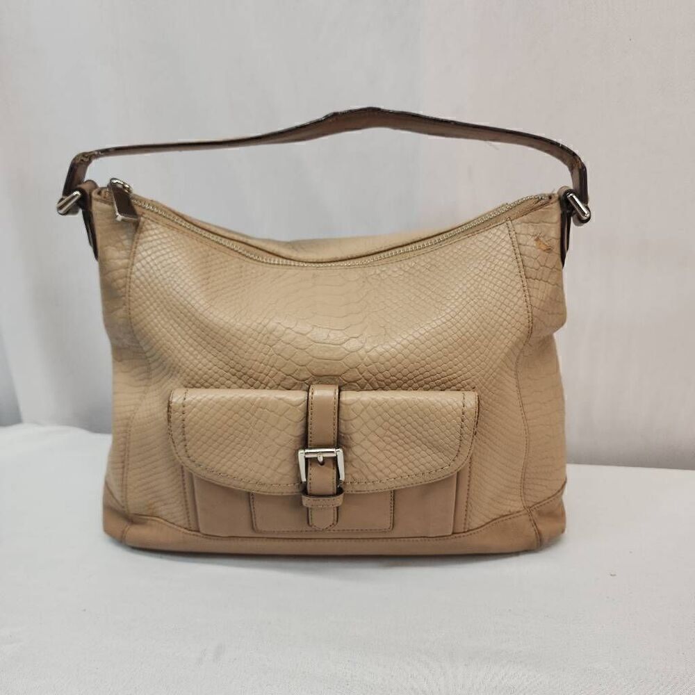 Coach Charlie Python Embossed Leather Tote Shoulder Bag Beige Zip Closure F31283